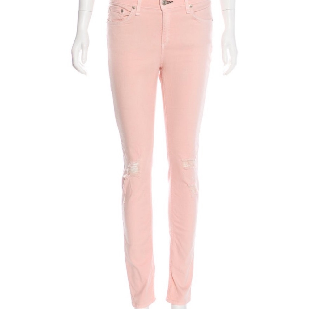 Rag & Bone mid-rise skinny jeans pink holes